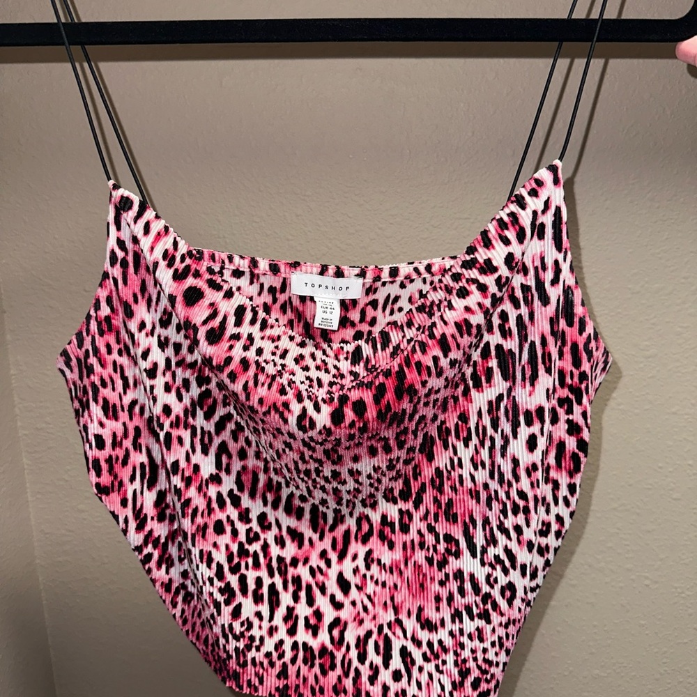 Topshop Pink and Black Leopard Print Top
